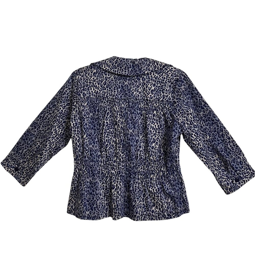 Joan Rivers Small Blue & White Animal Print Button-Up Blazer Jacket 3/4 Sleeve - Picture 3 of 7